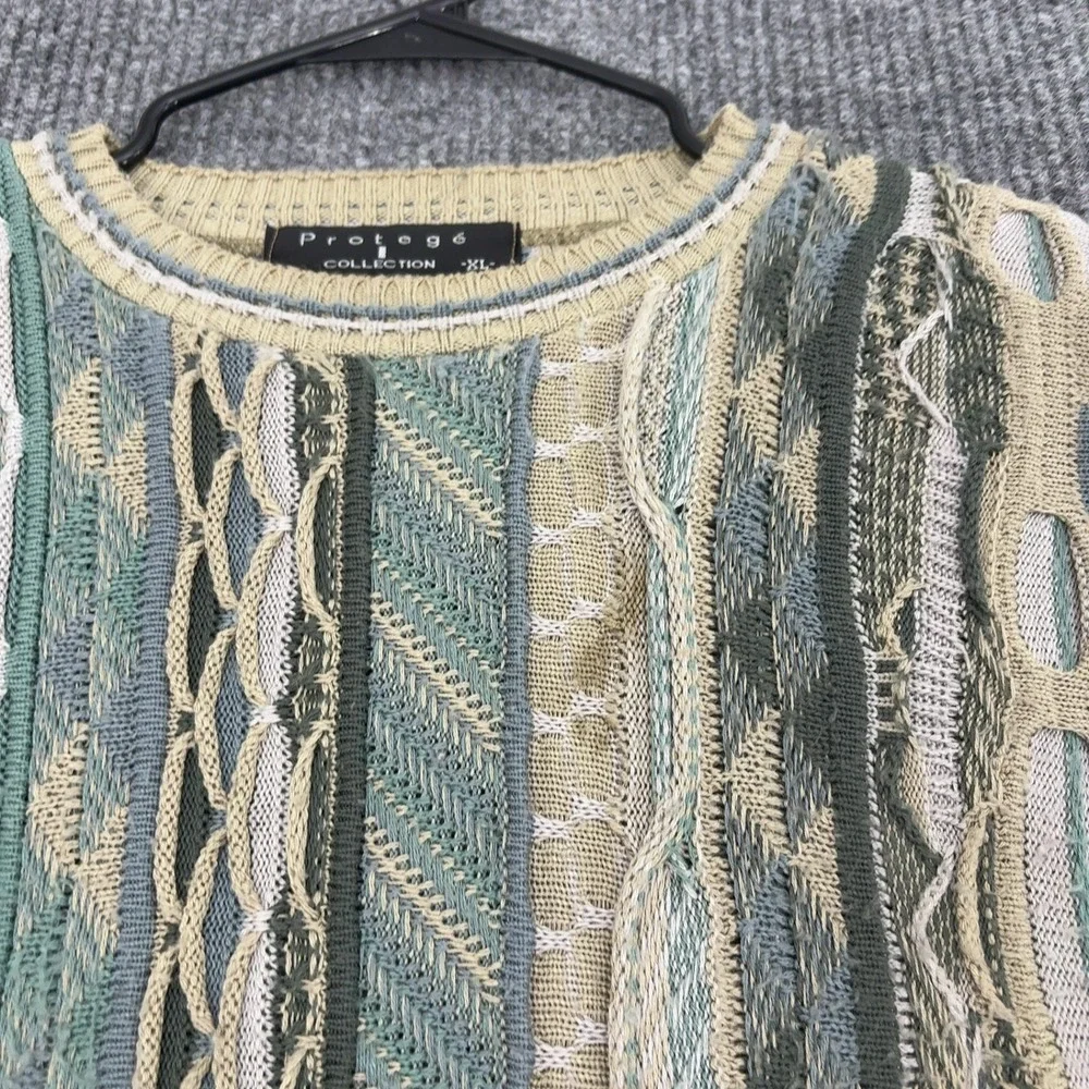 Vintage Protege Sweater Mens XL Green Acrylic 3D Textured Coogi Style Retro 90s